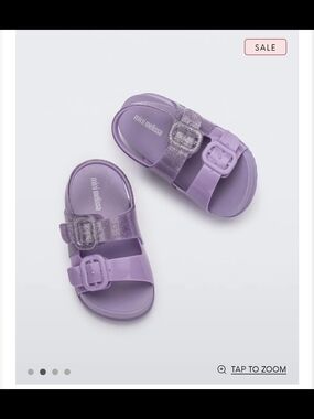 Mini Melissa Lilac Glitter Double-Buckle Slide Sandals